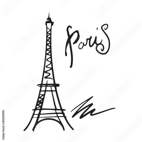 Eiffel Tower sketch doodle illustration. Paris attraction, France symbol for travel poster, tourist banner, souvenirs, t-shirt, map design. Tour d'Eiffel