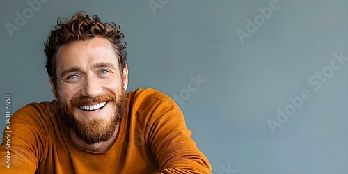 A laughing man with a beard. Concept Outdoor Photoshoot, Joyful Portraits, Playful Poses photo