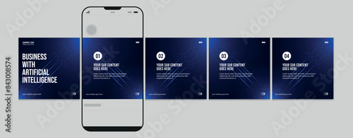 Carousel post template. Artificial intelligence Instagram microblog carousel post. Editable social media carousel post for business., Template eps 10