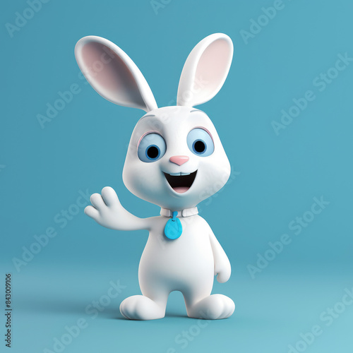 generated illustration of 3D rendering baby rabbit waving hand © seanzheng