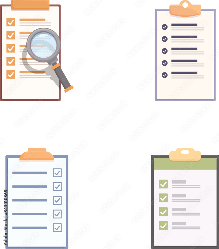 Collection of four flat design icons depicting various checklist styles ...