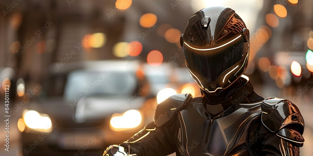 A police officer in a futuristic black suit and mask patrols city streets. Concept Futuristic Technology, Urban Law Enforcement, Sci-Fi Cityscape, Black Uniform, Patrol Mission A police officer in a futuristic black suit and mask patrols city streets. Concept Futuristic Technology, Urban Law Enforcement, Sci-Fi Cityscape, Black Uniform, Patrol Mission