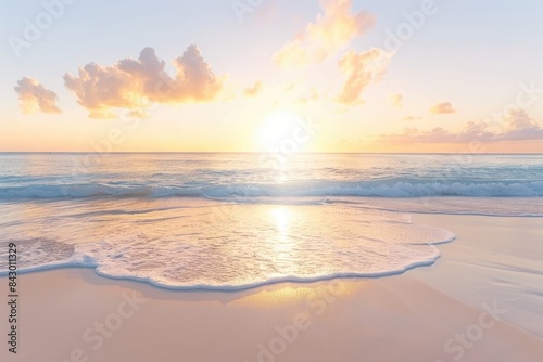 Serene beach scene with a stunning sunset background photo