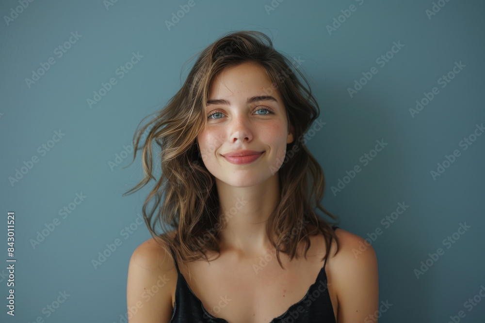 A close up portrait of a young woman with a subtle smile