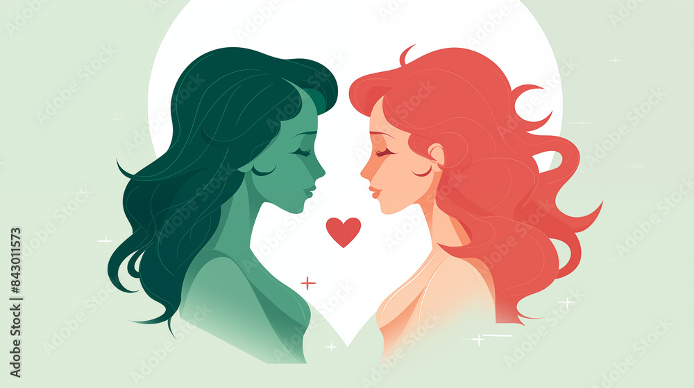 lesbian, two women in love, vintage style, LGBTQ, rainbow, pride month