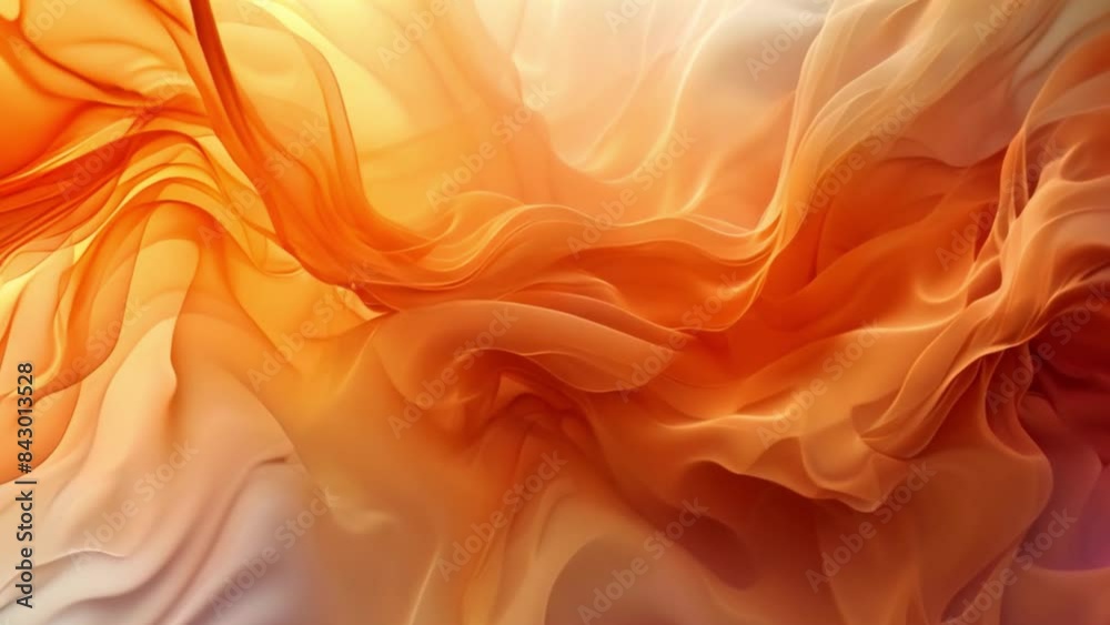 A close-up of an abstract swirling orange and white fabric, illuminated by natural light.