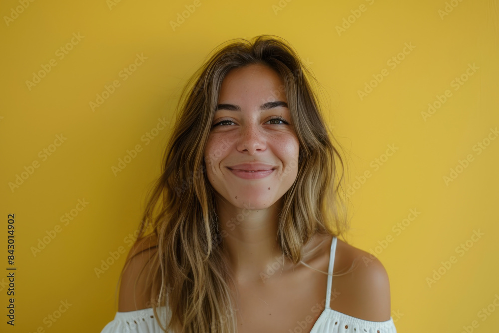A close up portrait of a young woman with a subtle smile A close up portrait of a young woman with a subtle smile