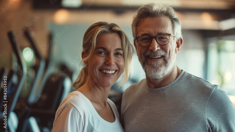 happy senior couple in the gym happy senior couple in the gym