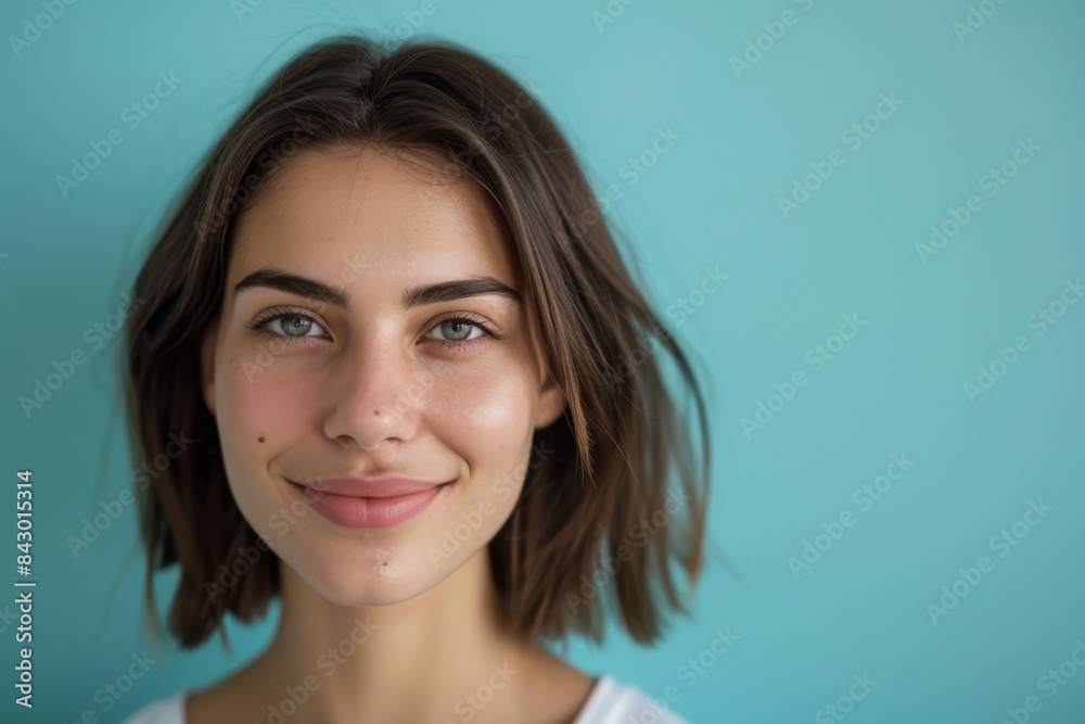 A close up portrait of a young woman with a subtle smile A close up portrait of a young woman with a subtle smile