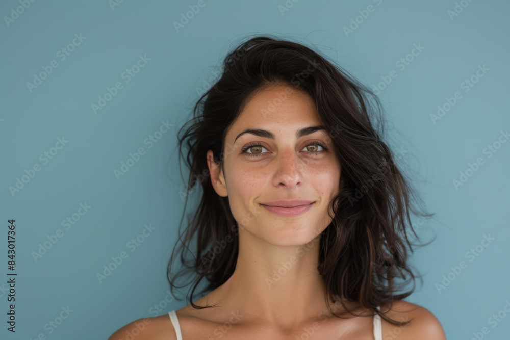 A close up portrait of a young woman with a subtle smile A close up portrait of a young woman with a subtle smile