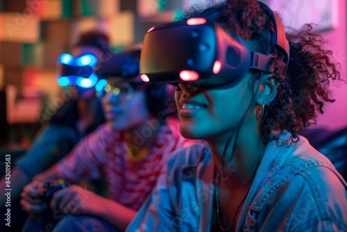 a woman wearing a vr headset and playing video games