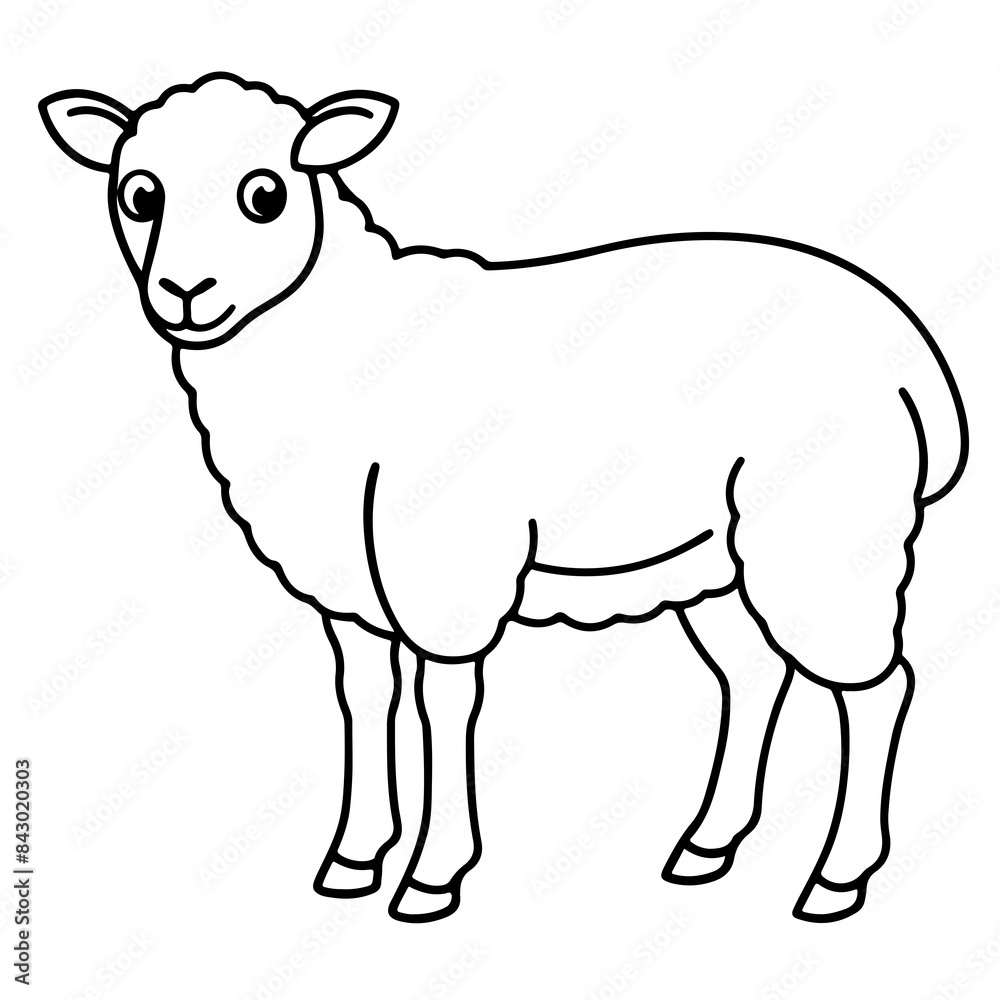 Fototapeta premium sheep cartoon line art outline coloring page nursery room decor illustration, isolated on transparent background 