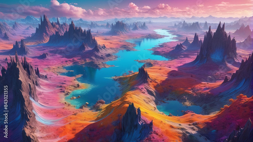Wallpaper Mural Magical Aerial Realm: Breathtaking Panorama of Colorful Fantasy Terrain, Ethereal Beauty, Generative AI Torontodigital.ca