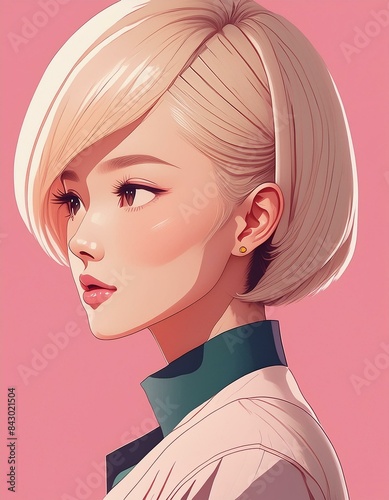 ilustración tipo manga de mujer joven rubia de cabello corto de (imagen 9) © Jhonatan