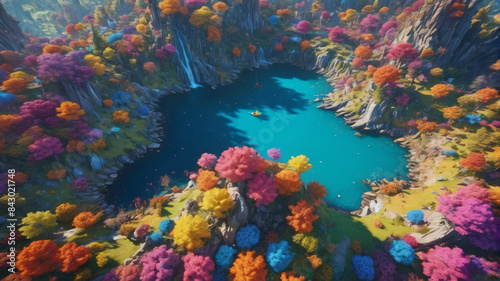 Enchanted Vista: Majestic Aerial Shot of Enchanted Wonderland, Colorful Wonders, Generative AI © 4K_Heaven