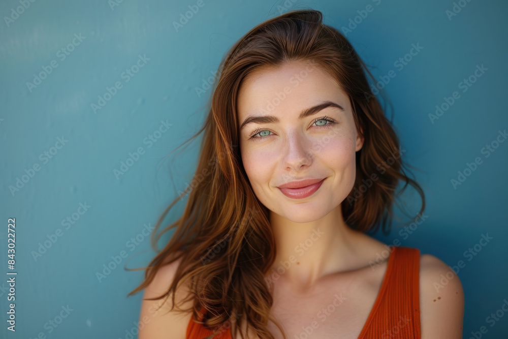 A close up portrait of a young woman with a subtle smile A close up portrait of a young woman with a subtle smile