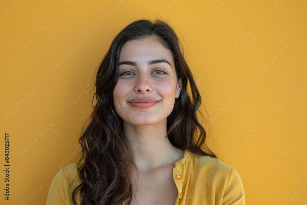 A close up portrait of a young woman with a subtle smile A close up portrait of a young woman with a subtle smile