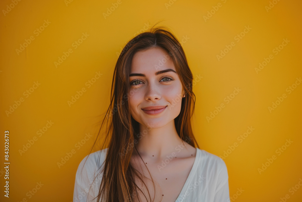 Obraz premium A close up portrait of a young woman with a subtle smile
