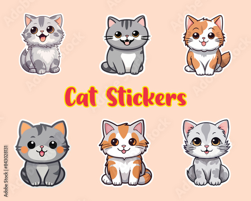Cute cat stickers set vector design on a pink background