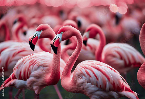 A group of many flamingo birds
