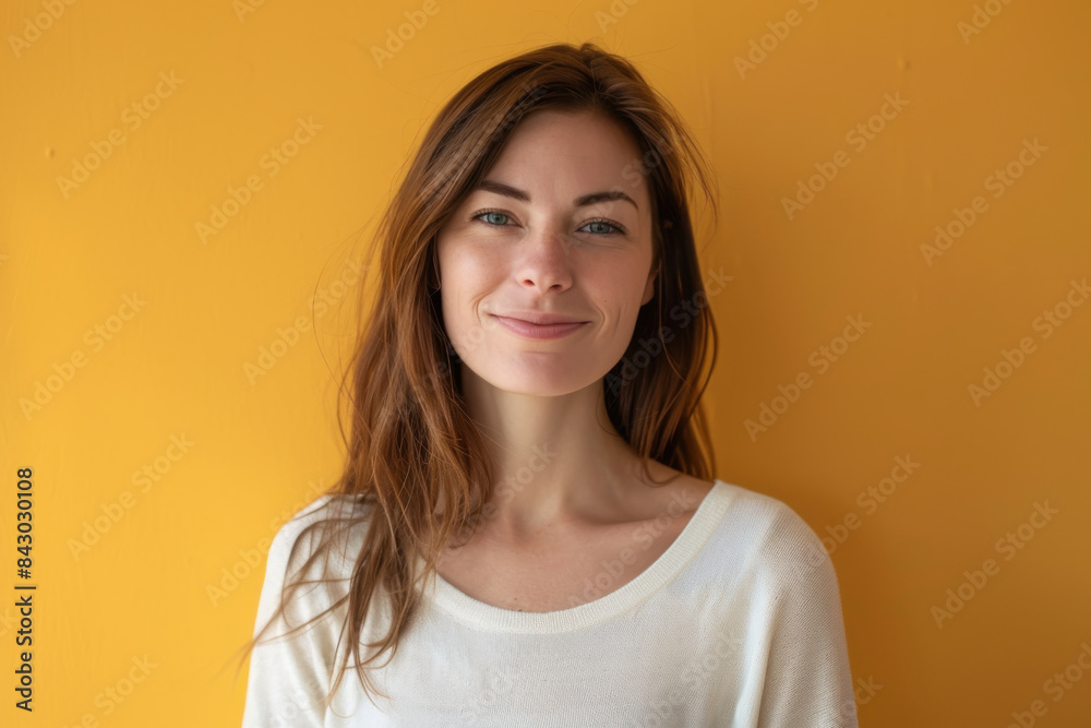 A close up portrait of a young woman with a subtle smile A close up portrait of a young woman with a subtle smile