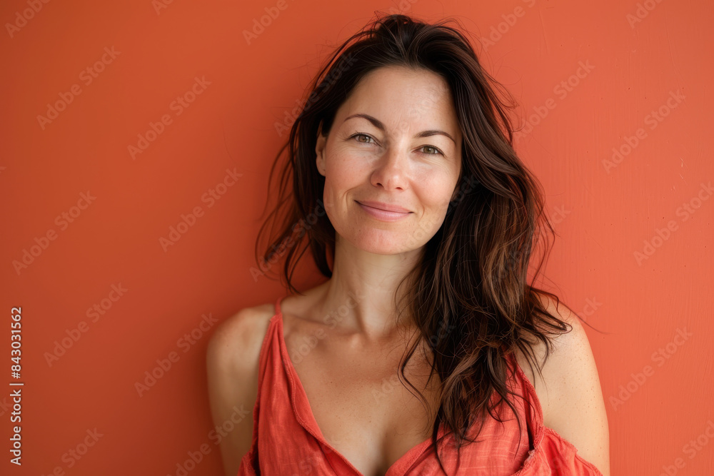A close up portrait of a young woman with a subtle smile A close up portrait of a young woman with a subtle smile