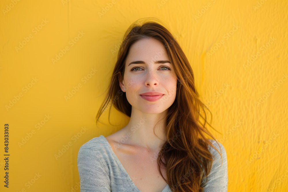 A close up portrait of a young woman with a subtle smile A close up portrait of a young woman with a subtle smile
