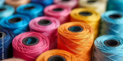 Vibrant Close-Up of Sewing Thread Spools Perfect for Textile Industry or Fashion. Concept Fashion, Textile Industry, Photography, Close-Up Photography, Vibrant Colors