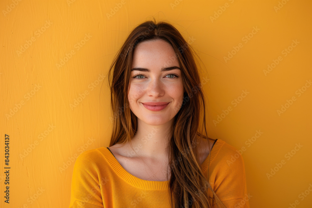 A close up portrait of a young woman with a subtle smile A close up portrait of a young woman with a subtle smile