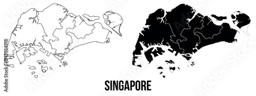 Singapore map of city regions districts vector black on white	