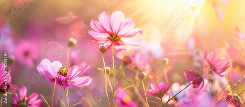 Field of vibrant cosmos flowers