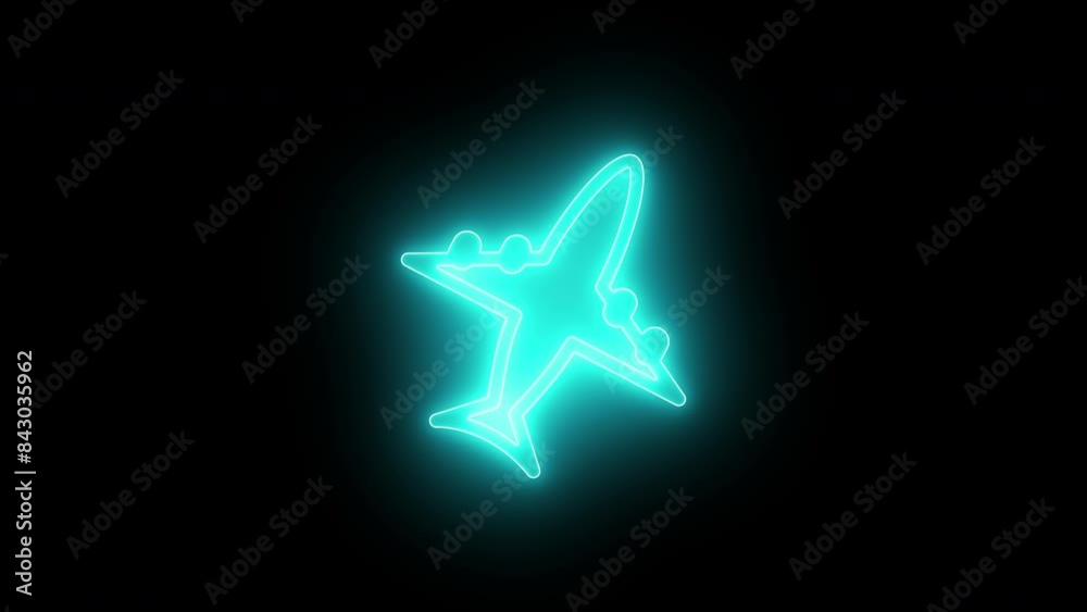 Airplane icon, neon style, vj loop animated, alpha transparent background. Airplane icon, neon style, vj loop animated, alpha transparent background.