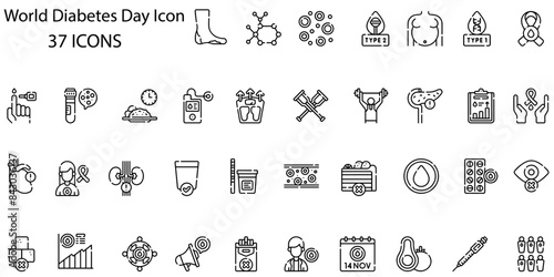 Set of world diabetes icons. Line art style icons bundle. vector illustration
