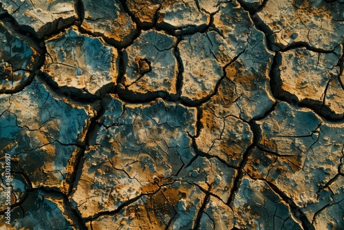 the cracked surface of a dry, cracked earth photo