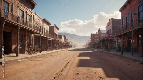 The dusty main street comes alive with a tense duel at high noon, showcasing the iconic bravery of the Wild West, Generative AI © 4K_Heaven
