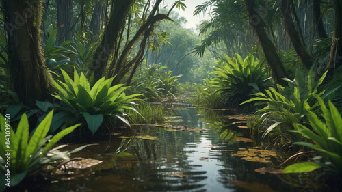 The dense swamp is home to vicious plants with razor-sharp leaves that slice through anything in their path, Generative AI