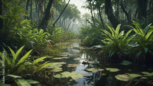 The dense swamp is home to vicious plants with razor-sharp leaves that slice through anything in their path, Generative AI