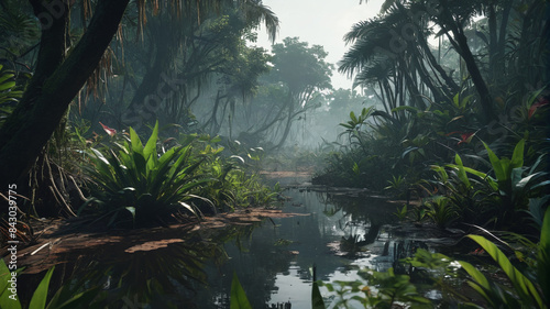 The dense swamp is home to vicious plants with razor-sharp leaves that slice through anything in their path, Generative AI