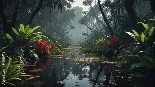 The dense swamp is home to vicious plants with razor-sharp leaves that slice through anything in their path, Generative AI