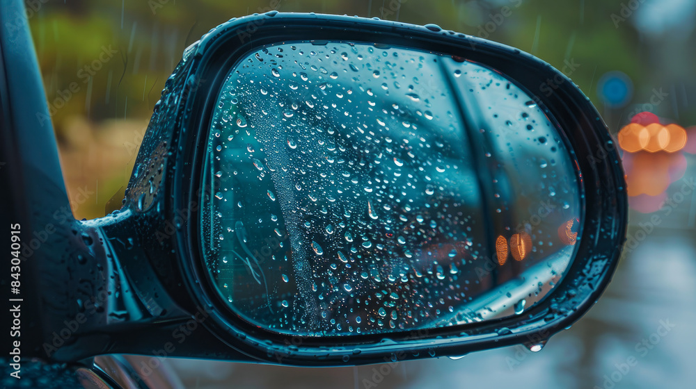 The side mirror of the car is covered with a clear, protective film to prevent scratches from rocks and debris. The side mirror of the car is covered with a clear, protective film to prevent scratches from rocks and debris.