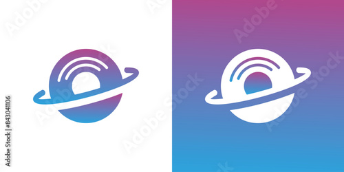Planet music logo design inspiration with vinyl records. Premium Vector