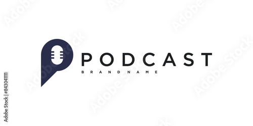 Microphone podcast and creative letter P logo design. Premium Vector