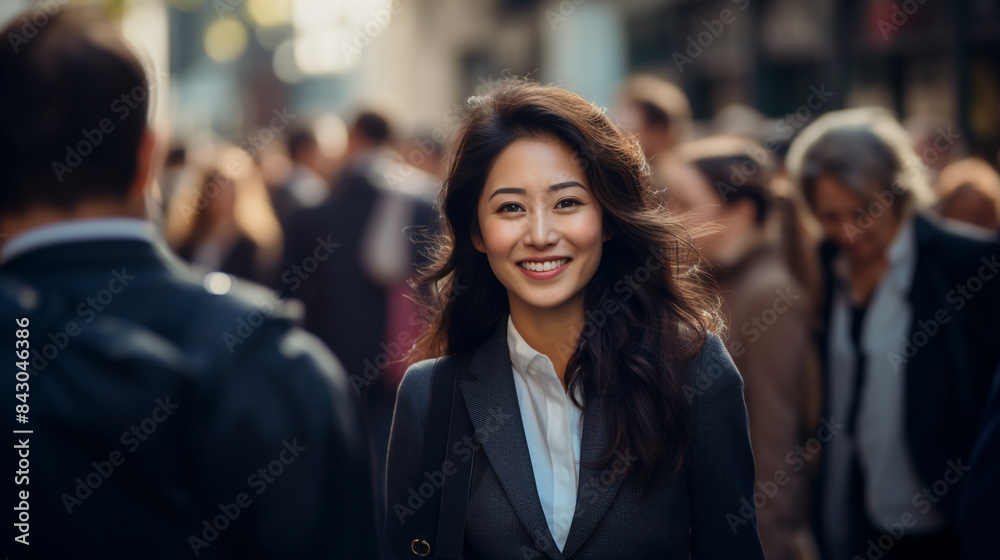 Asian Business Woman smiling with confidence in a busy crowd Asian Business Woman smiling with confidence in a busy crowd