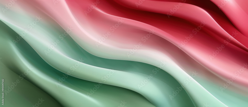 Obraz premium Smooth elegant red and green gradient satin fabric forming waves, perfect for luxury, romantic, elegant, or beauty product background