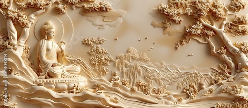 3d Hindu ancient religious buddha Wallpaper Background golden art for digital printing wallpaper, mural, custom design wallpaper. AI generated illustration