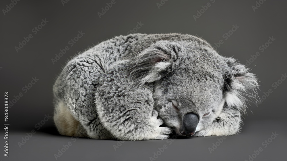 A koala rests closely, head on paw, atop a gray surface Its head reclines backwards, supported by the other koala's end A koala rests closely, head on paw, atop a gray surface Its head reclines backwards, supported by the other koala's end
