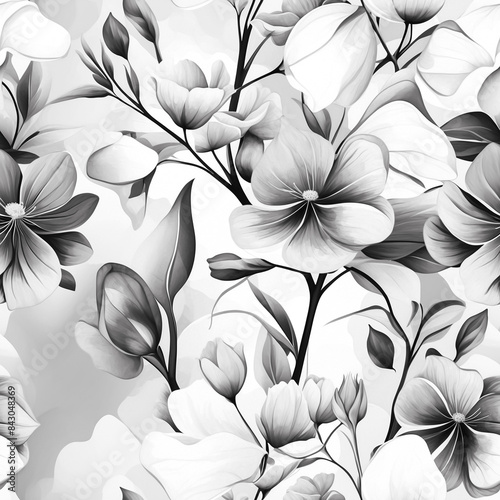 Seamless black and white floral background