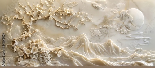 3d Chinese landscape Wallpaper Background golden art for digital printing wallpaper, mural, custom design wallpaper. AI generated illustration
