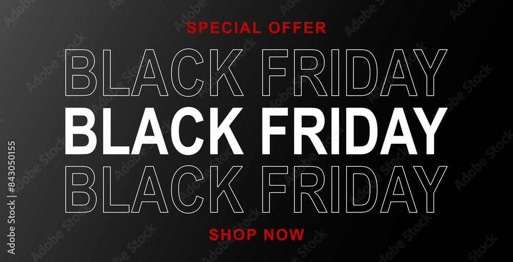 Black Friday typography banner. Black Friday modern linear typography text illustration isolated on black background. Design template for Black Friday sale banner. Black Friday typography banner. Black Friday modern linear typography text illustration isolated on black background. Design template for Black Friday sale banner.