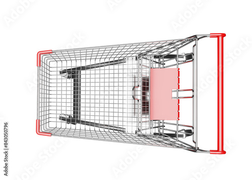 Top view of shopping cart with red handles photo